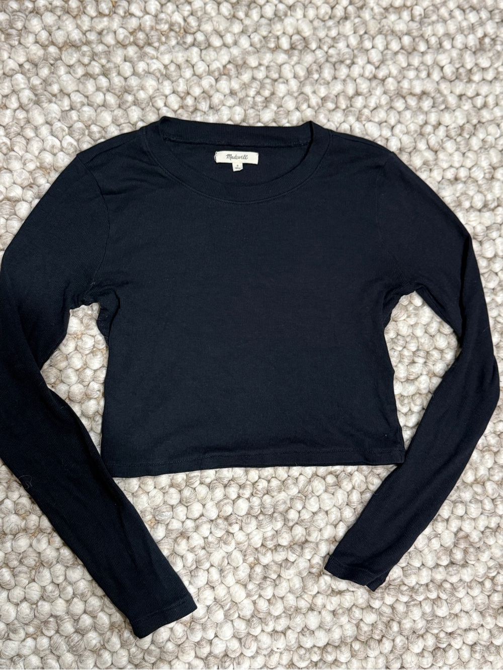 Madewell Black Long Sleeve Cropped Tee - Classic Crew
